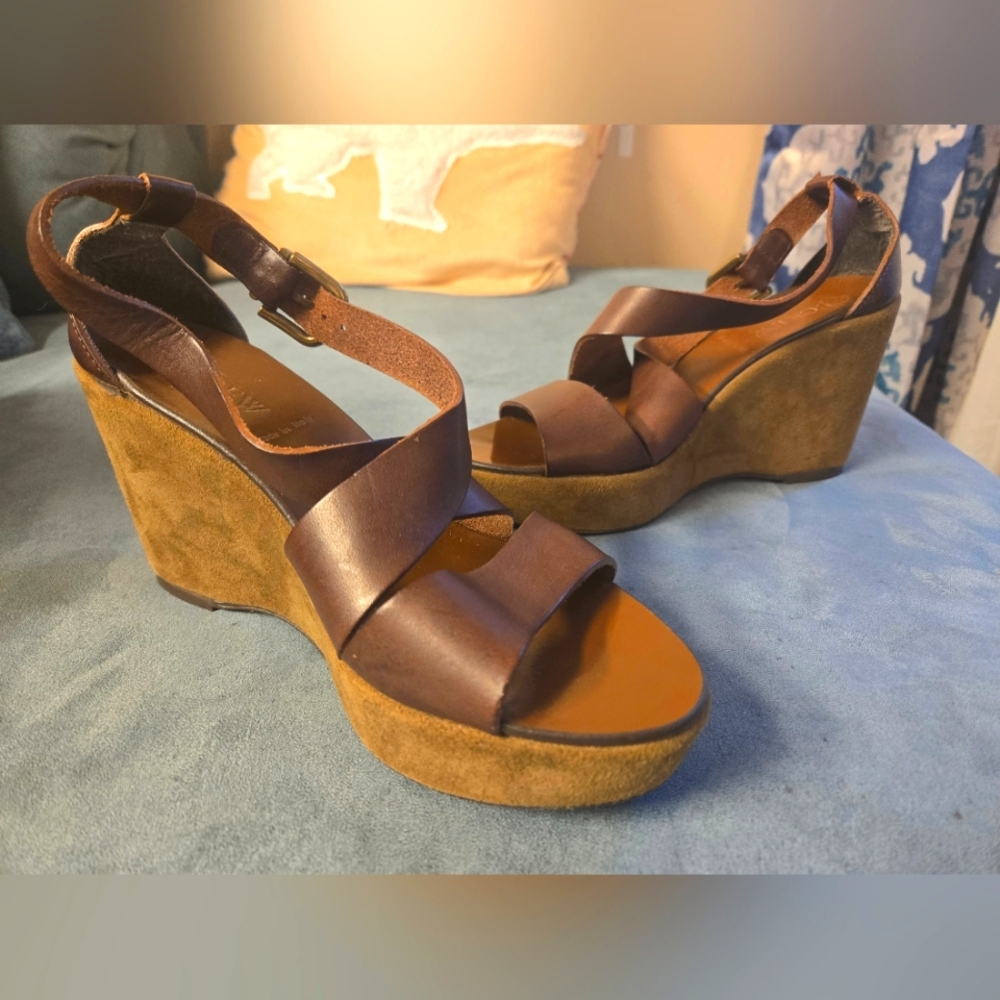 J Crew brown wedge heel size 6